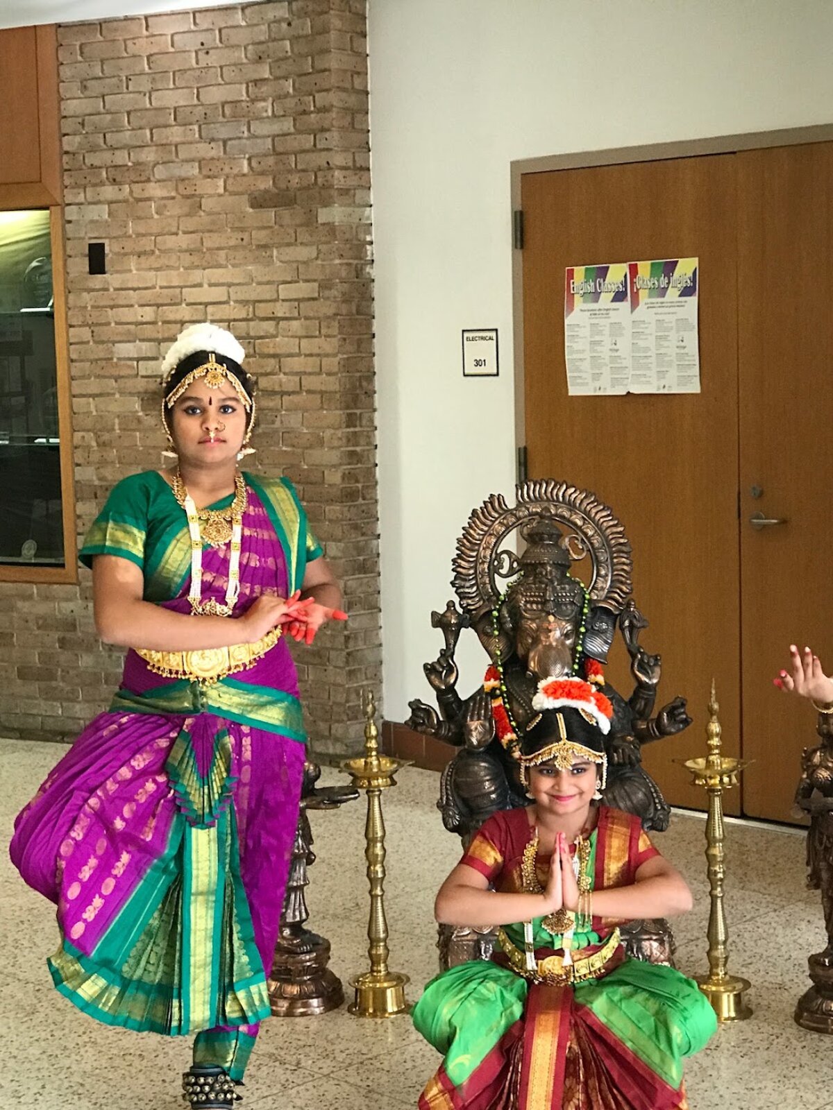 Aahana in traditional Bharatanatyam costume at a classical Indian dance recital